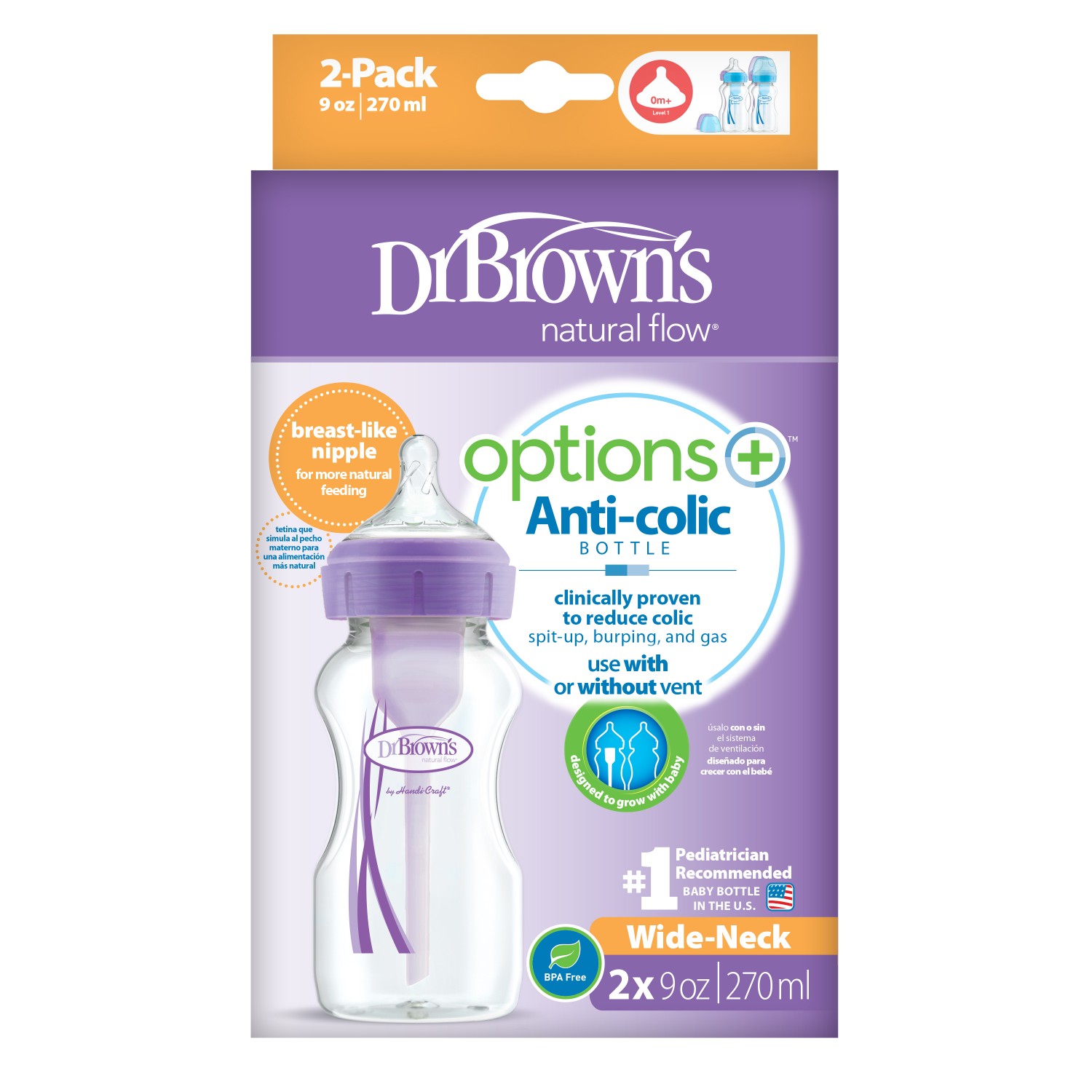 Dr. Brown's Standard-neck Options Baby Bottle - Purple, 2-Pack,250 Ml, Dr.  Brown's, Jordan-Amman