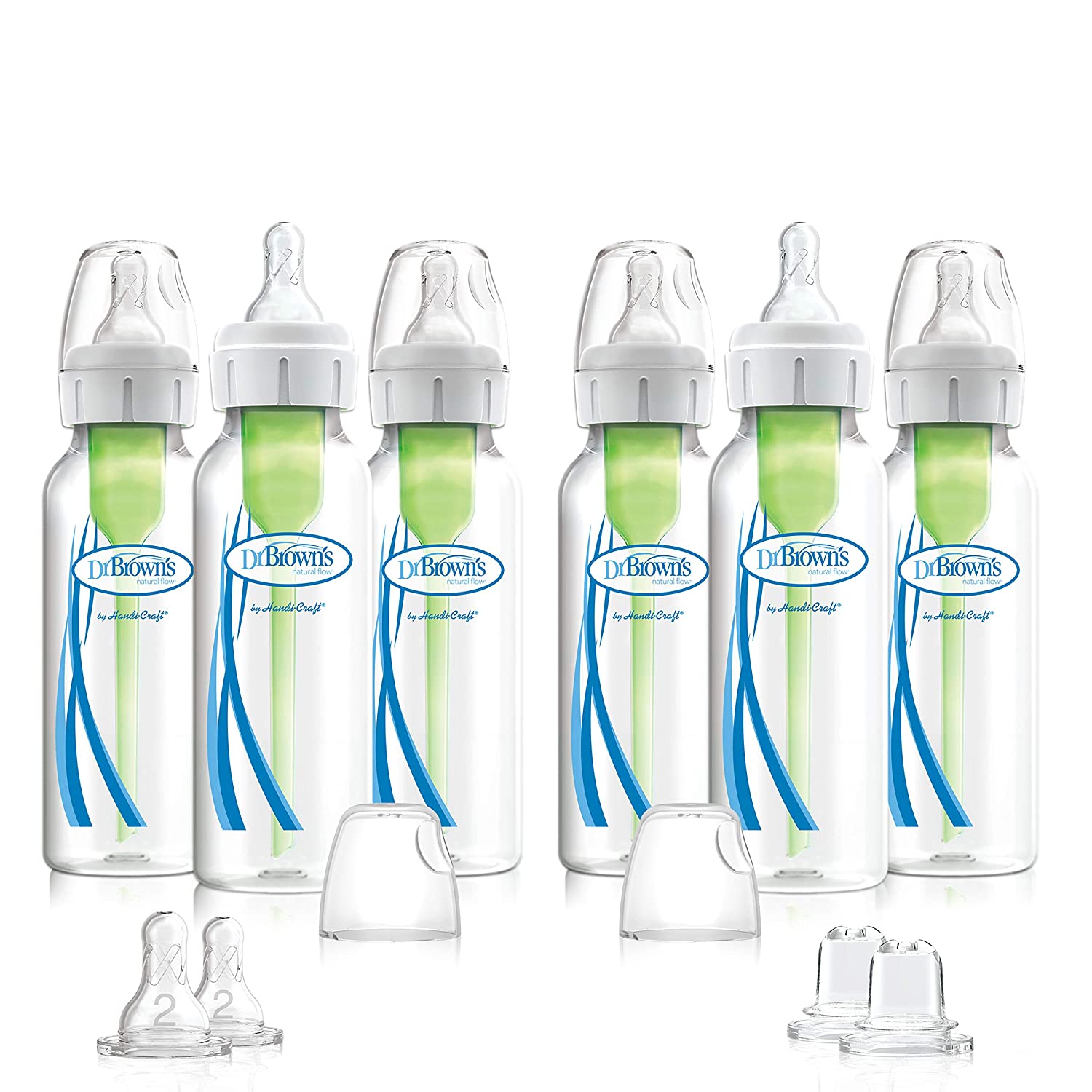 Baby Bottles 8 Ounce 6 Count 2 Bonus Level 2 Nipples Sippy